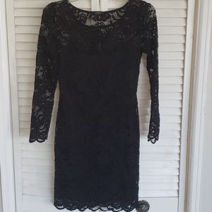 Black Lace Stretchy Long Sleeve Dress, Sma…